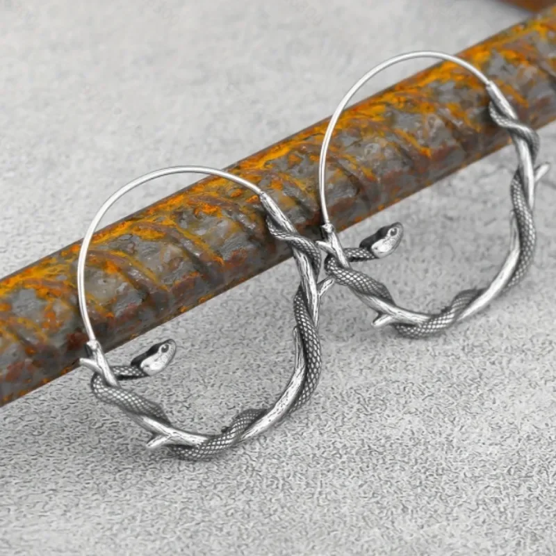 Женские винтажные серьги-кольца в виде змеи