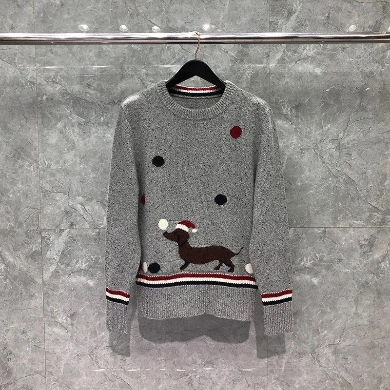 

2023 модные брендовые свитера TB для мужчин и женщин приталенный пуловер с круглым вырезом одежда Рождественский щенок узор шерстяное плотное...
