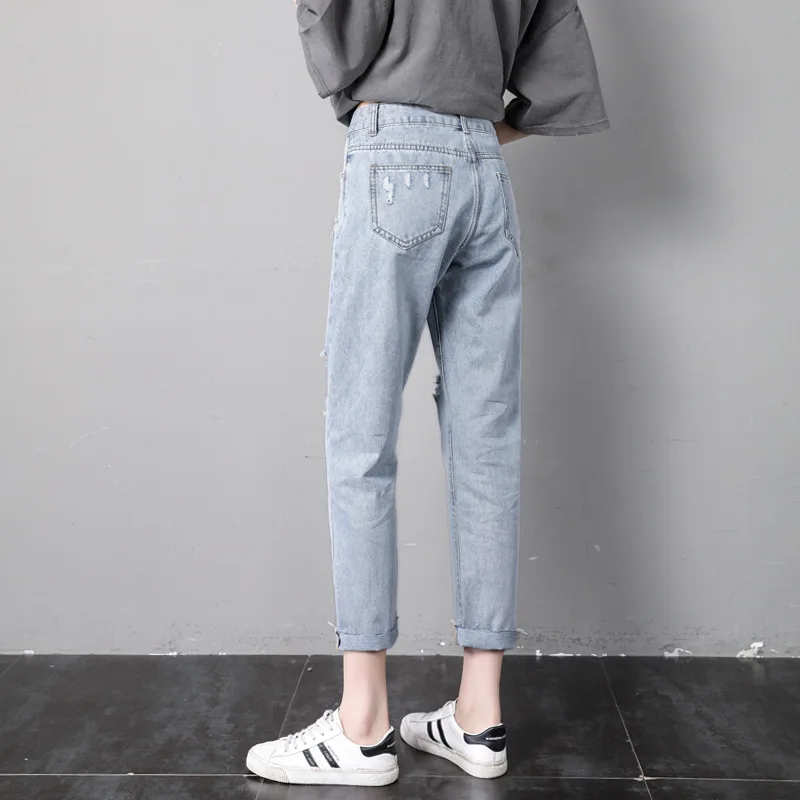 Broken Nine Point Jeans for Women Loose Fitting Summer Thin High Waisted Straight Casual Pants