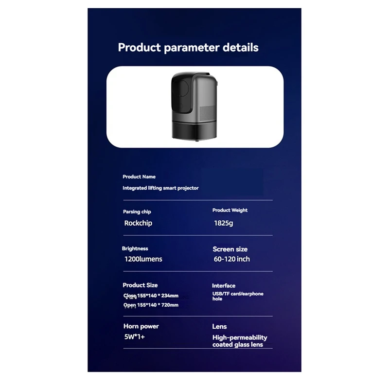 Портативный проектор Android 11 4K 1920 * 1080P TS-1 Dual Wifi 260ANSI BT5.0 для кинотеатров на открытом
