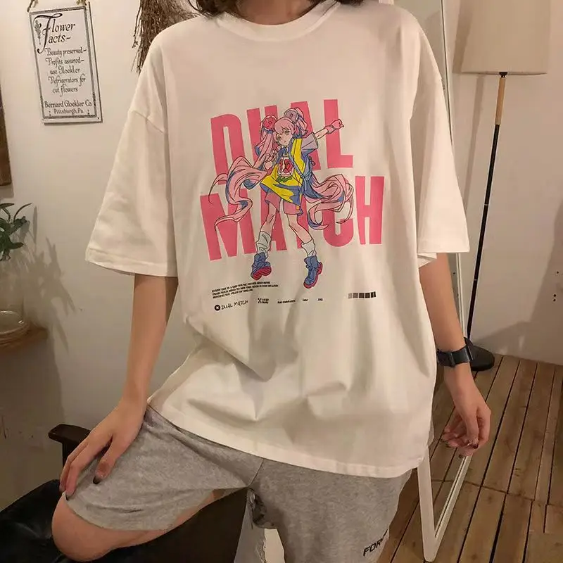 

Y2K Gothic Graphic T Shirts Women Cartoon Girl Print Kawaii Harajuku Cotton Tees Anime Casual Hip Hop Tops Japanese Fashion 2022