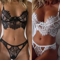 women sexy bra set solid color floral lace push up padded ladies triangle solid color bra set femme underwear 2 color