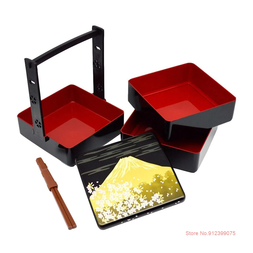 

Контейнер для хранения суши в японском стиле, портативный трехслойный контейнер для еды в виде горячих цветов, без БФА, изысканный черный, к...