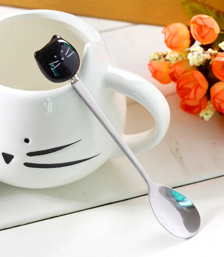 

Ceramic Cute Cat Mugs With Spoon Home Daily Coffee Tea Milk Animal Cups With Handle 400ml Drinkware Nice Gifts Office Drink Cup