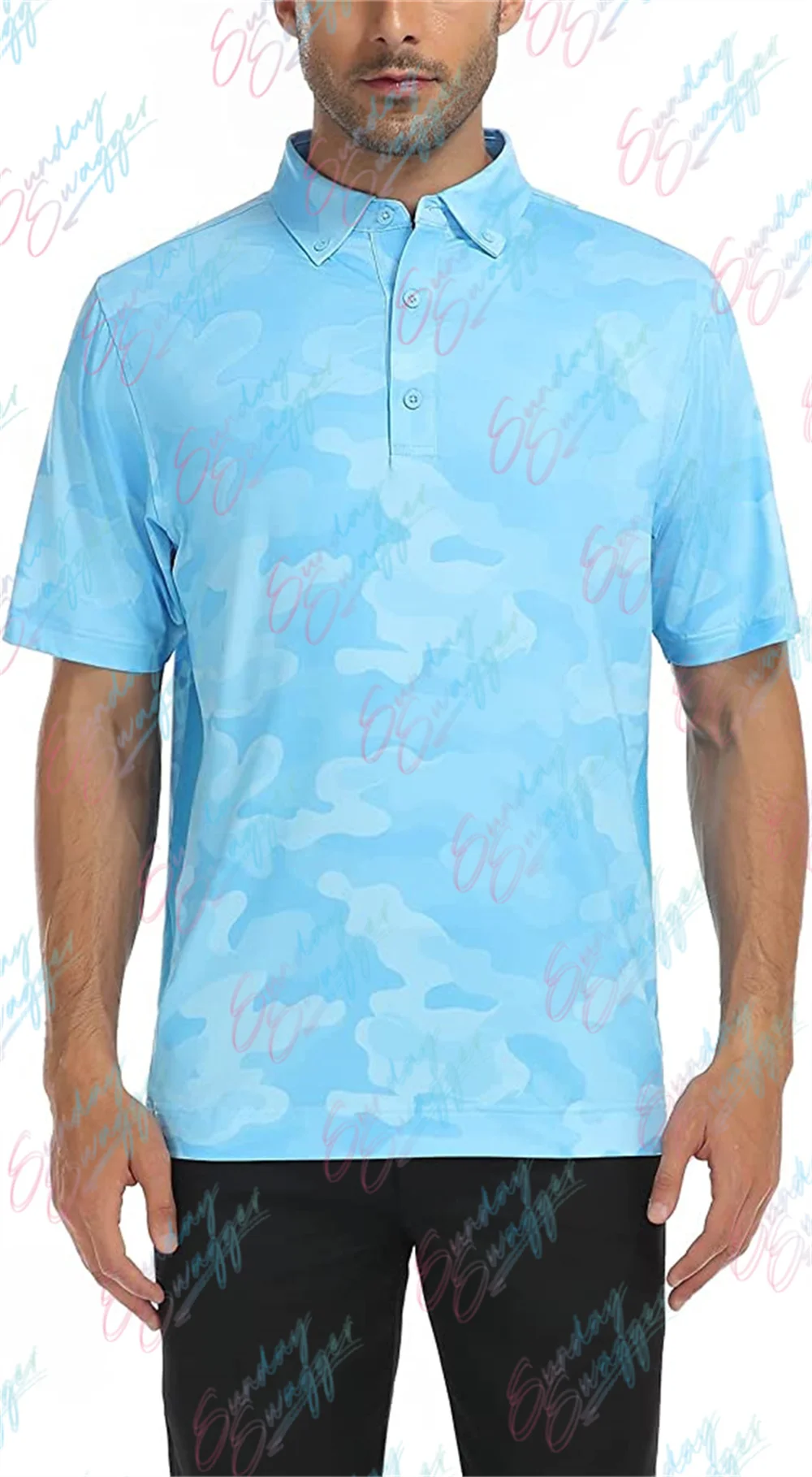 Sunday Swagger Camouflage Golf Shirt Men's T-shirt Badminton Football Short-Sleeved Shirt Breathable Shirt Fishing Polo Shirt