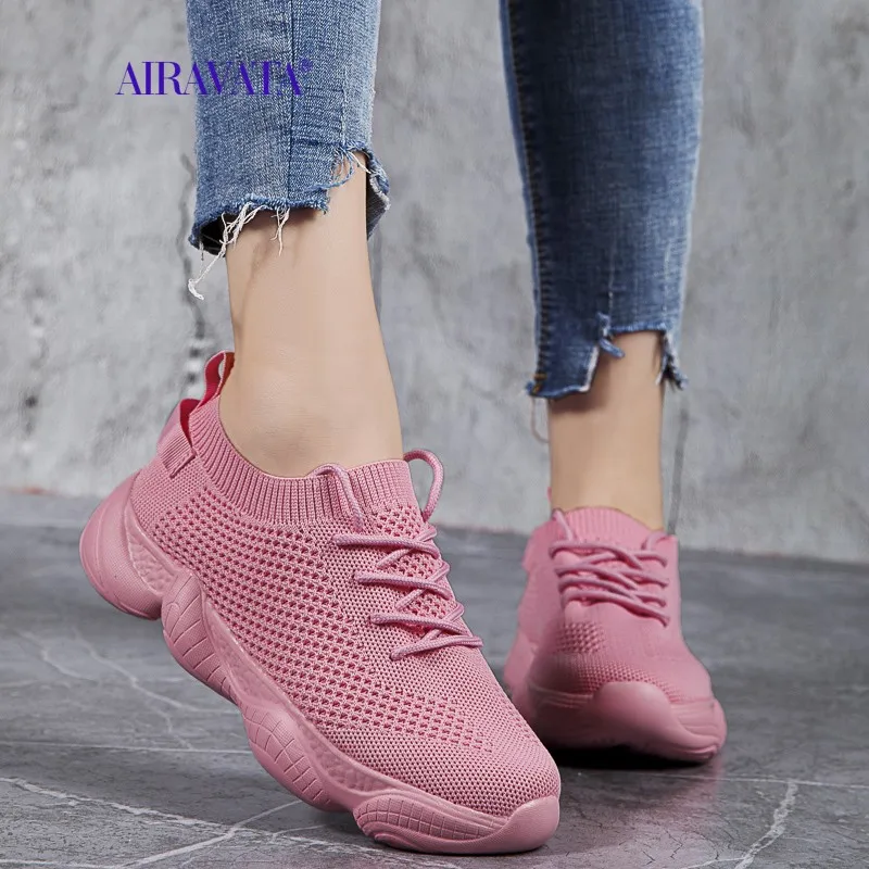 Plus Size Sneakers Women Summer Mesh Breathable Non-slip Running Sports Shoes Men Lace-up Solid Platform Ladies Trainers