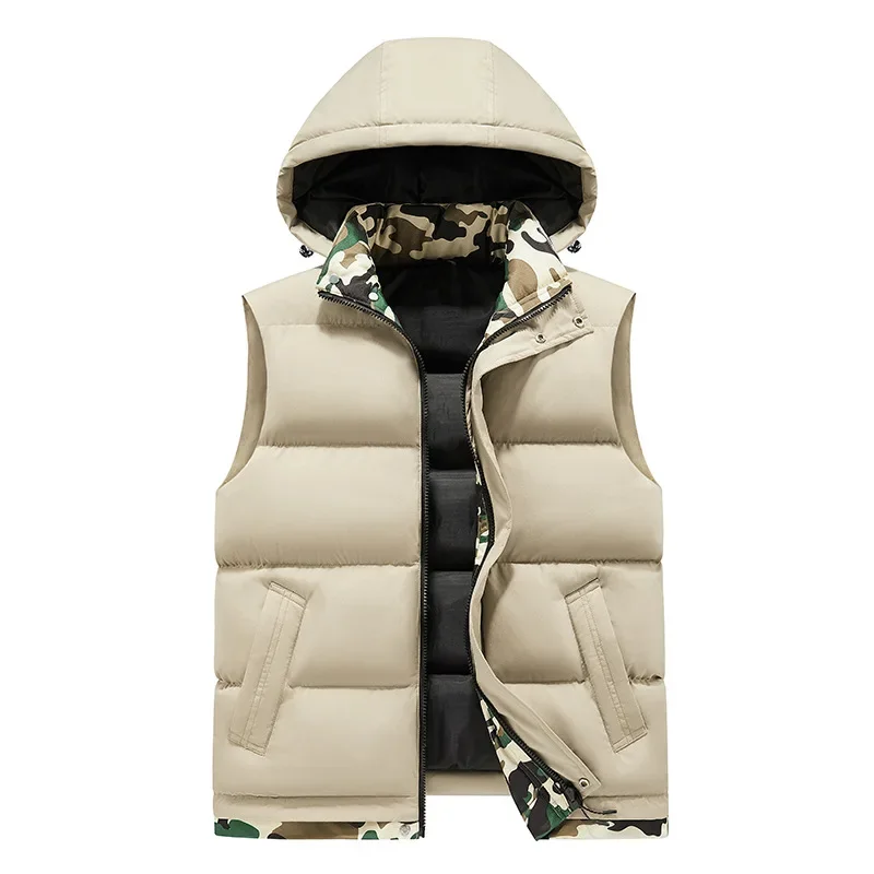 Модный мужской осенне-зимний новый хлопковый жилет со съемной капюшоном из двух
