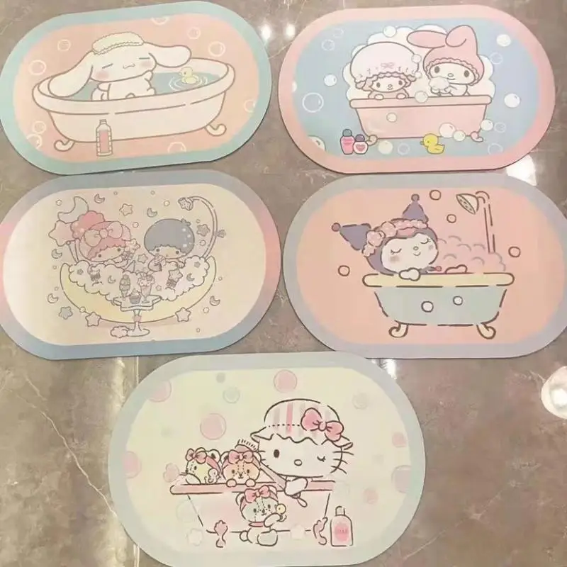 

Коврик для ванной Sanrio Kawaii Anime Kuromi Hello Kitty My Melody Cinnamoroll, мультяшный нескользящий напольный коврик с водопоглощением