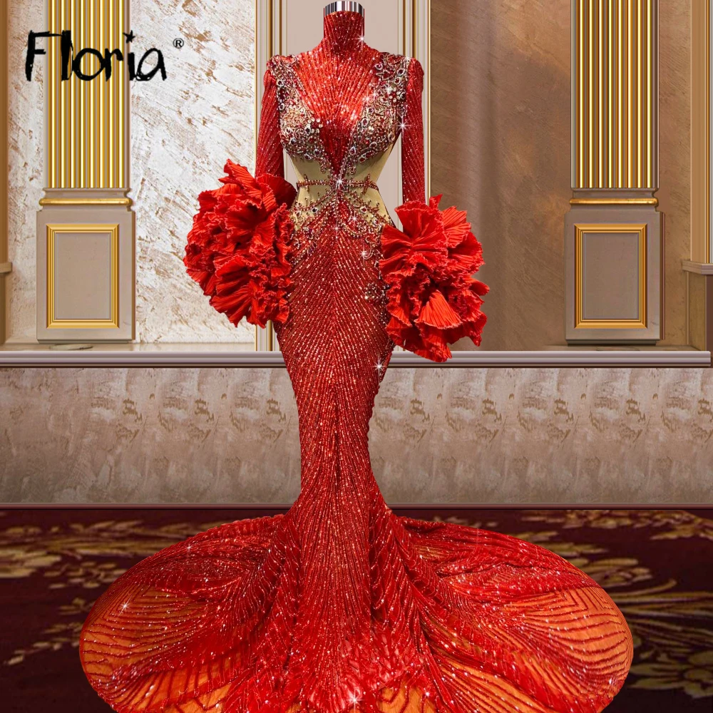 

Luxury Mermaid Evening Dresses For Women Party Wear Beading Aso Ebi Wedding Reception Dress African Mermaid Ruffles Prom Dress