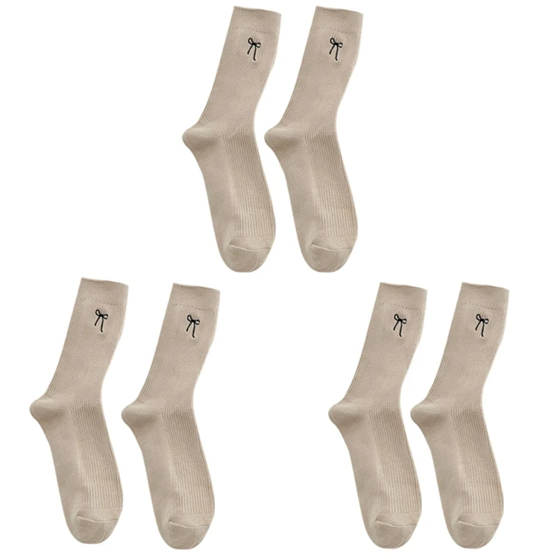 SZL 3 пары женских хлопковых носков с милыми бантами и вышивкой дышащие