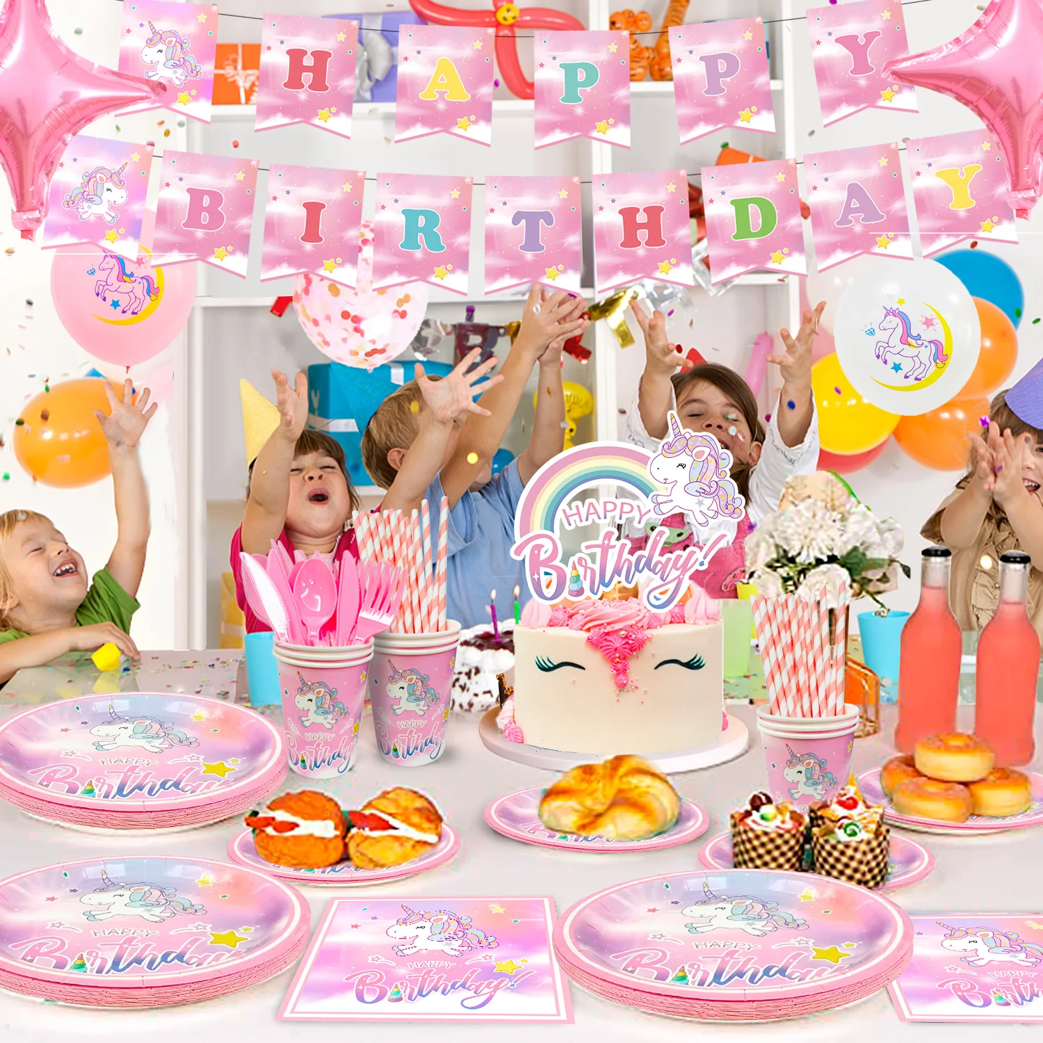 178 Шт. Набор Тематических Принадлежностей Для Вечеринок С Единорогом Девочек