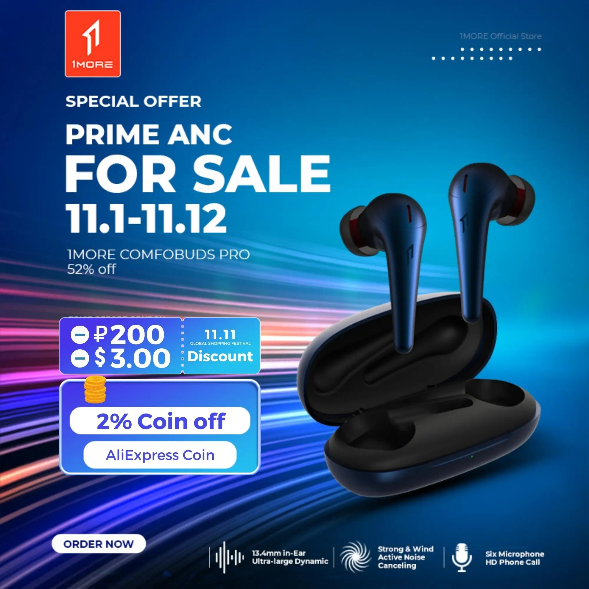 Ceny 1MORE Comfobuds Pro ANC Redukcja Szumów Bluetooth 5.0 TWS Słuchawki Bezprzewodowe QuietMax 13.4mm Bass Dynamiczne Słuchawki Do Gier AAC