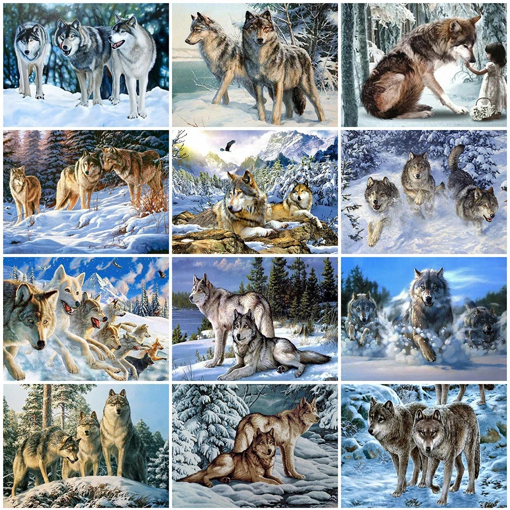 

5D Diy Diamond Painting Wolf In The Snow Full Rhinestones Embroidery Mosaic Art Cross Stitch Kits Home Decor New Arrivals 2023