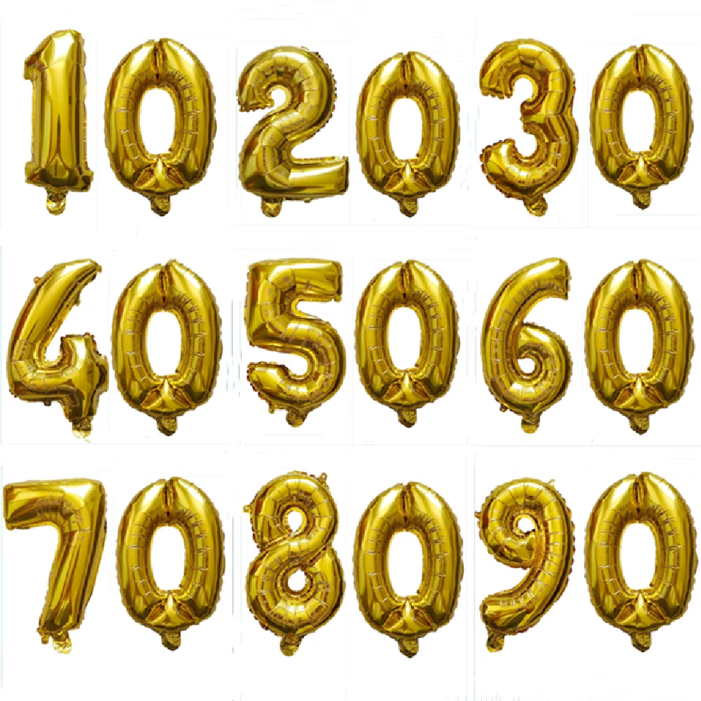 

32 Inch Gold Number Figure Foil Balloons 10 20 30 40 50 60 70 80 90 Years Old Kid Adult Birthday Anniversary Party Decor Air Dec