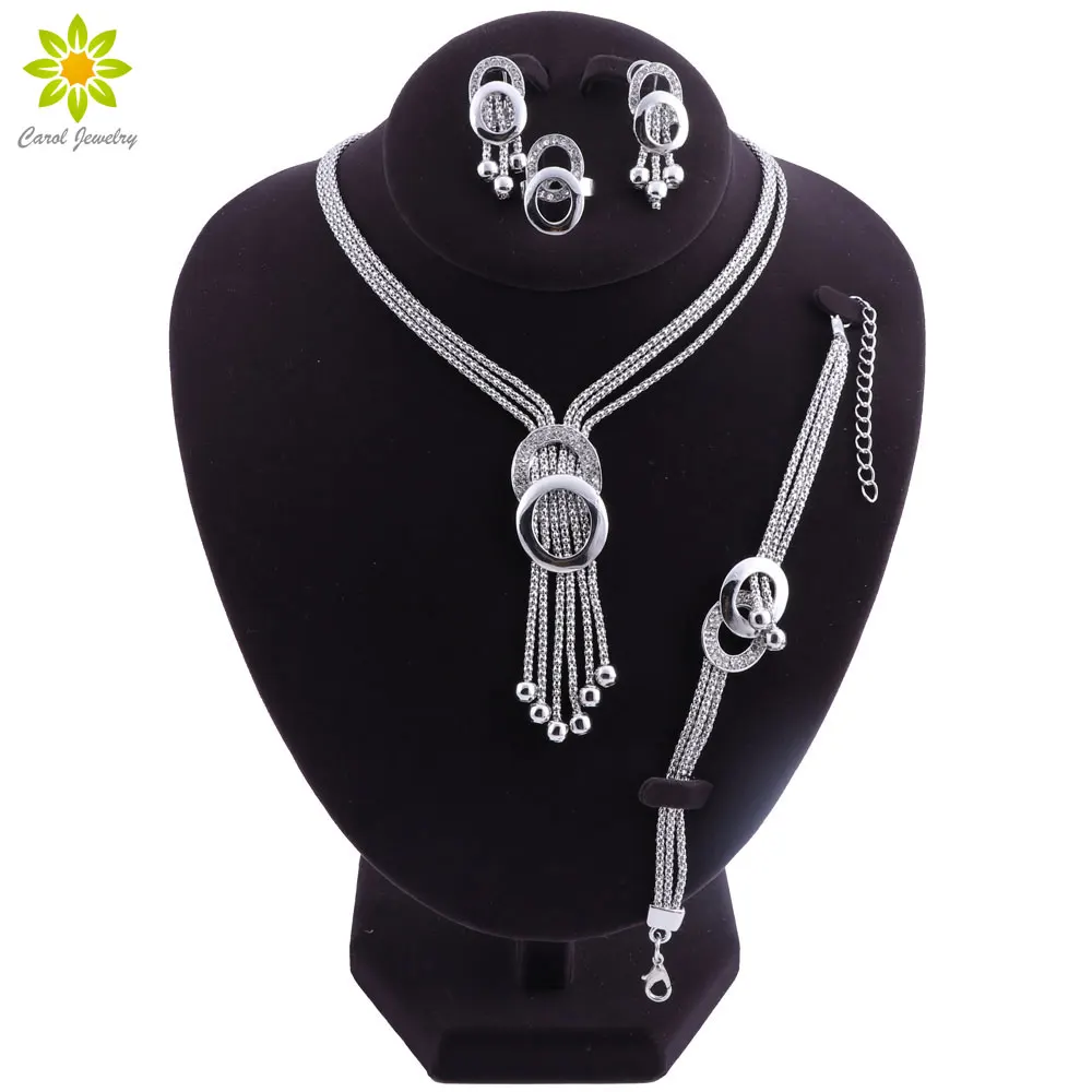 

Women Bridal Fine Crystal African Beads Jewelry Sets For Wedding Party Dress Accessories Pendants Necklace Earrings Rings Set