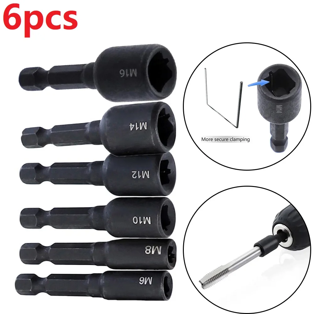 

6pcs Tap Die Socket Adapter 1/4\\'\\' Hex Shank Square Driver M6 M8 M10 M12 M14 M16 Screw Tap Tapping Chuck For Power Drill