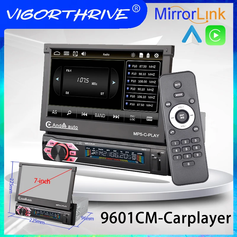

VIGORTHRIVE Car Radio 7''1 Din Carplay Two-way Interconnection Electric Telescopic Touch Screen Bluetooth Clear Reversing Image