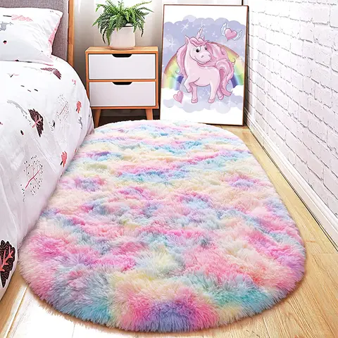 Радужный красочный пушистый Овальный коврик для детей, подростков, идеально подходит для спальни, общежитий и детской комнаты, Декор, домашние ковры для спальни