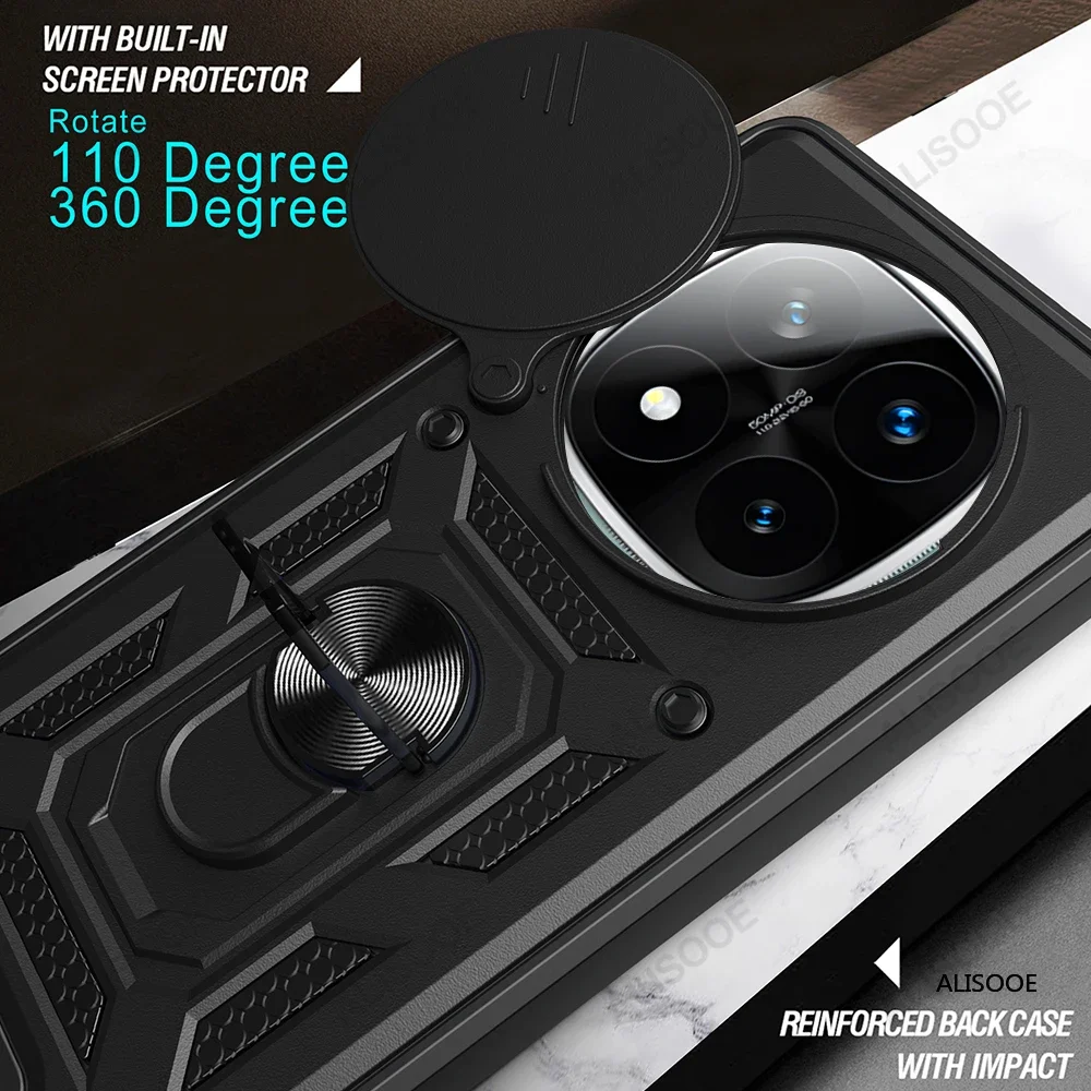 Funda for Redmi Note 14 Pro Plus 5G Case Armor Slide Camera Ring Stand Protection Cover Xiaomi Capa