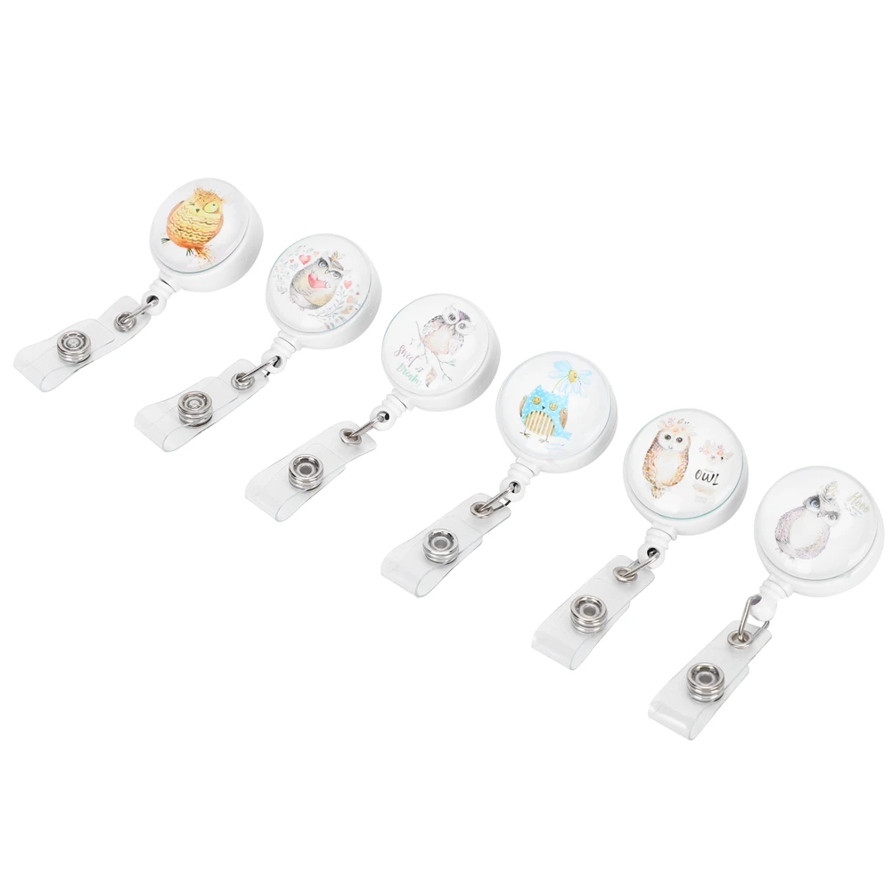 

6pcs Retractable Badge Holder Cute Animal Pattern 360° Degree Rotating Clip for ID Name Tag Car