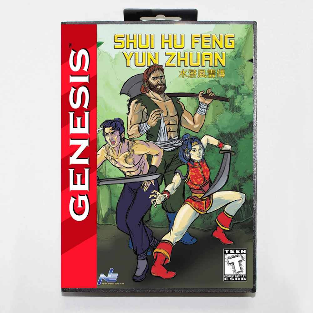 Игровая карта Shui Hu Feng Yun Zhuan MD с американской коробкой на заказ для 16-битной