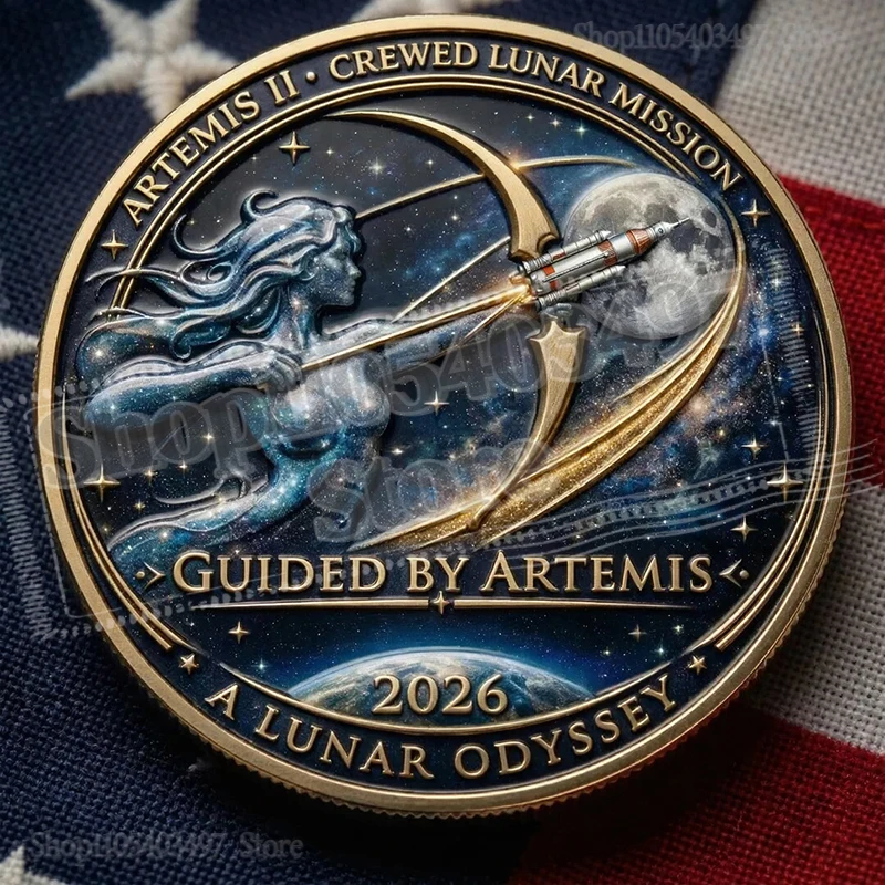 Фото Памятная монета 2026 Artemis II: Американская миссия на Луну, коллекционный сувенир, посвященный пути обратно на Луну, космическое исследование №5