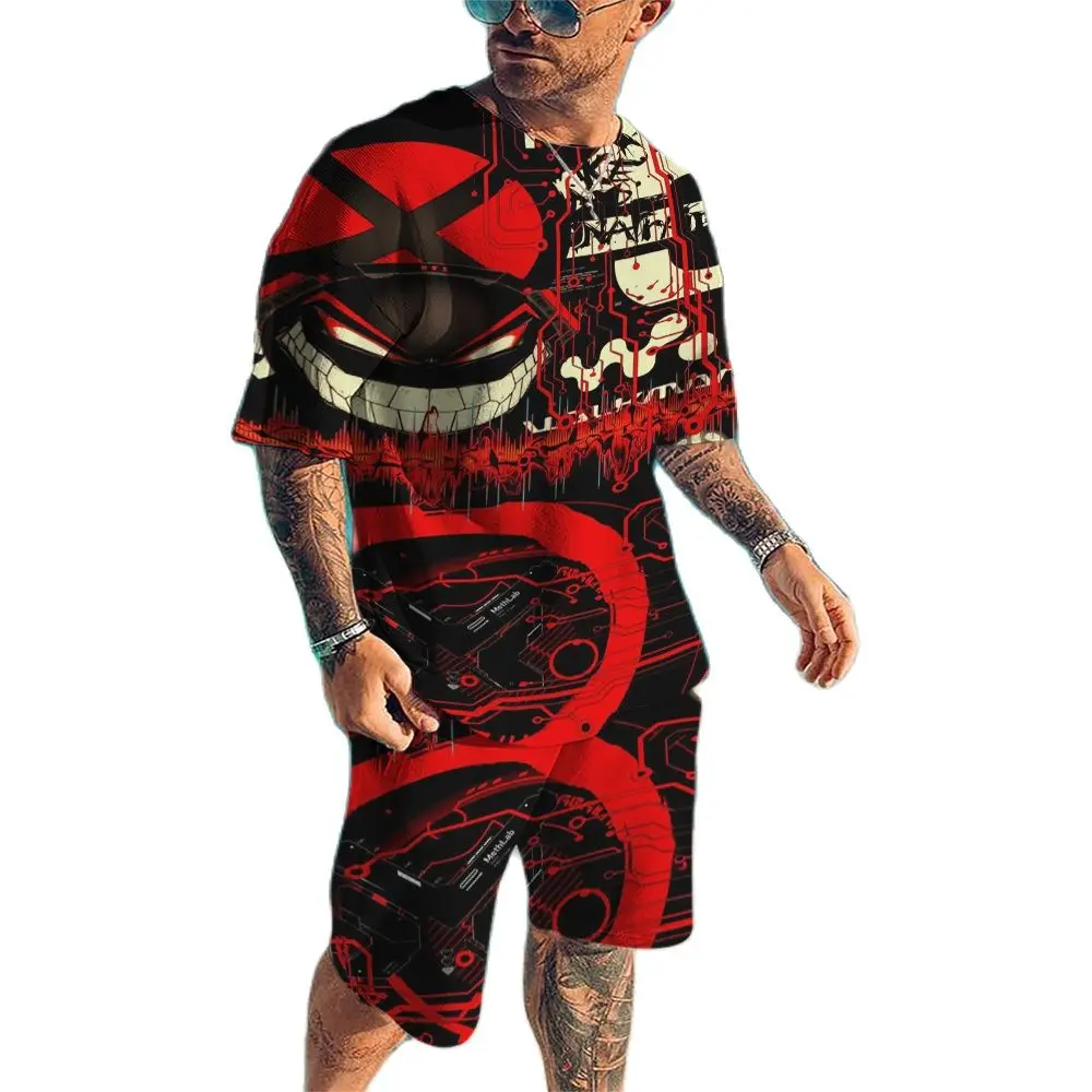 

2023 Men 3D Print Design Casual O-Neck Short Sleeve Shirt Beach Shorts 2 Piece Set Summer Sports Fashion Popular Male Streetwear
