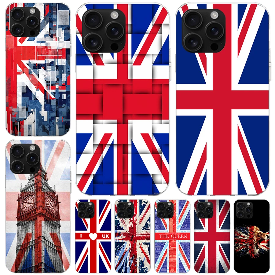 Фото Мягкий чехол для телефона с флагом Великобритании (Юнион Джек) для iPhone 11, 17 Air, 17E, 16E, 16 Pro Max, 15+, 14 Plus, 13, 12, Apple 7, SE, 8. №1