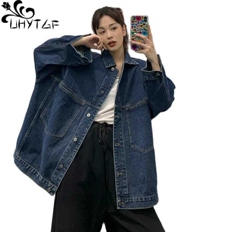 

UHYTGF 2022 Spring Autumn Denim Jacket Women Korean Harajuku Loose Female Coat Casual Vintage Jeans Outewear Jaqueta Feminina 71