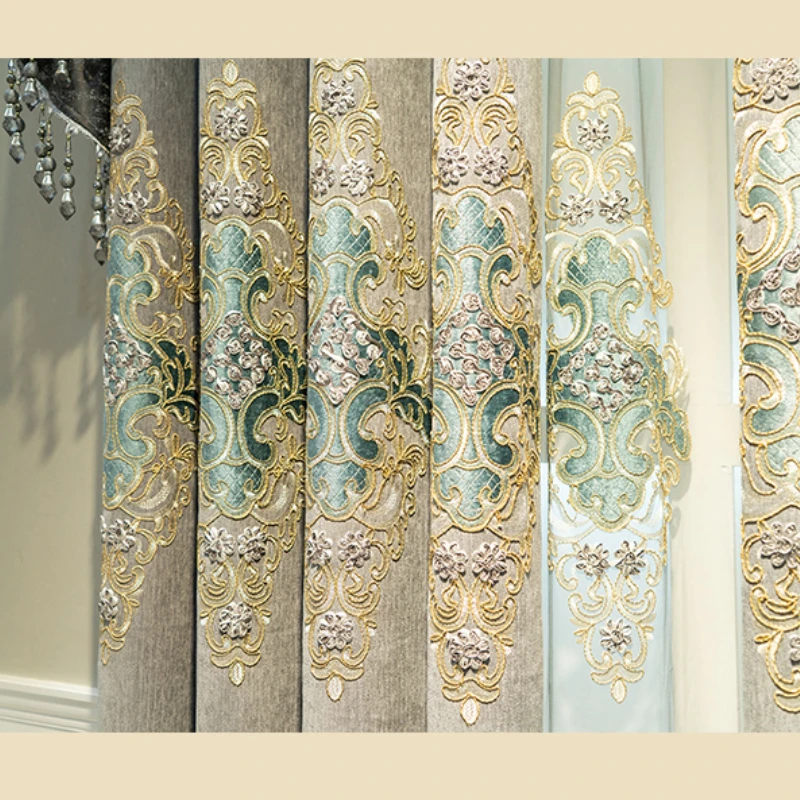 

New European-Style Curtain Chenille Embroidery Water-Soluble Hollowed-Out Blackout Cloth Bedroom Living Room Luxury Atmosphere