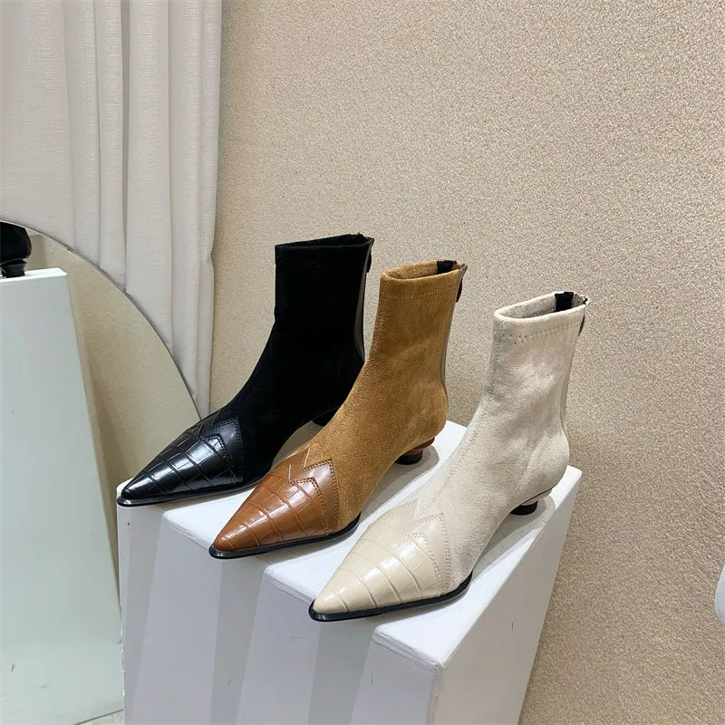 

Женские ботинки-Челси на высоком каблуке, однотонные полуботинки с острым носком, на молнии, с резиновой подошвой, на осень, 2022