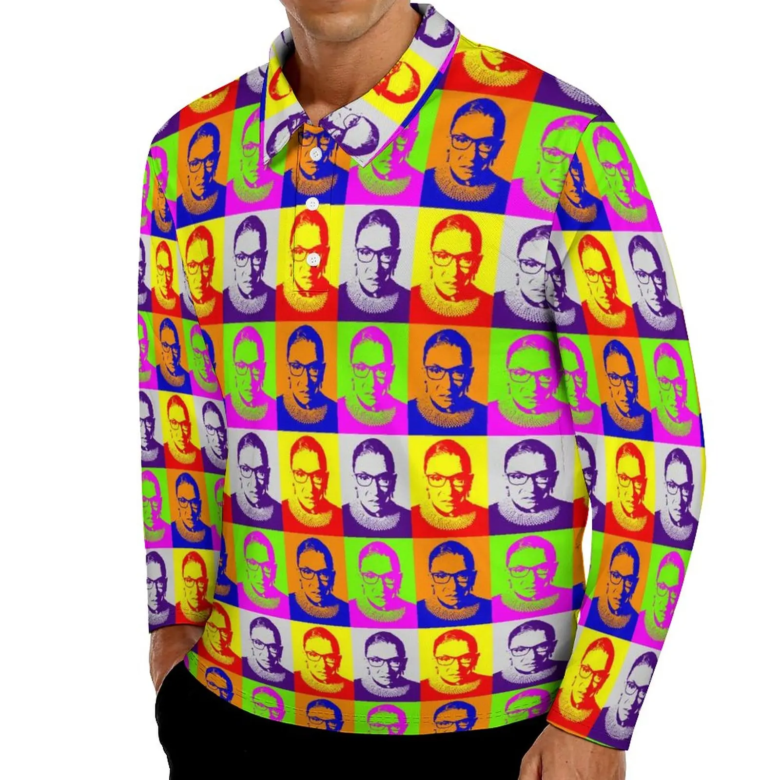 

Рубашка-поло мужская с воротником и длинным рукавом, в стиле поп-арт