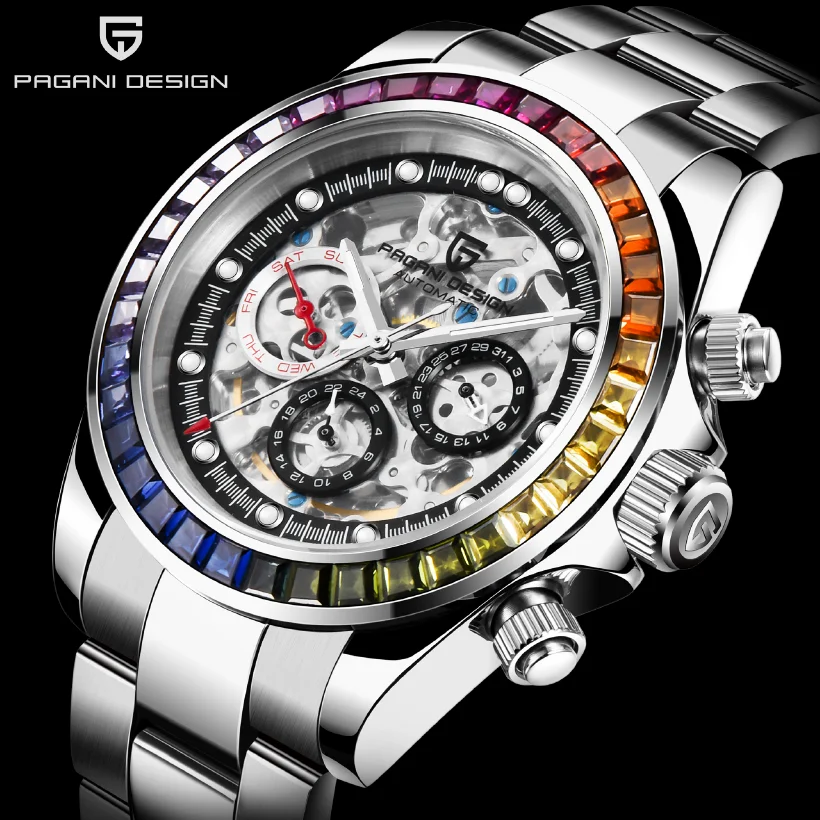 

PAGANI DESIGN brand luxury Rainbow circle Automatic Watch men skeleton Mechanical Wristwatch men Stainless Steel diver clock