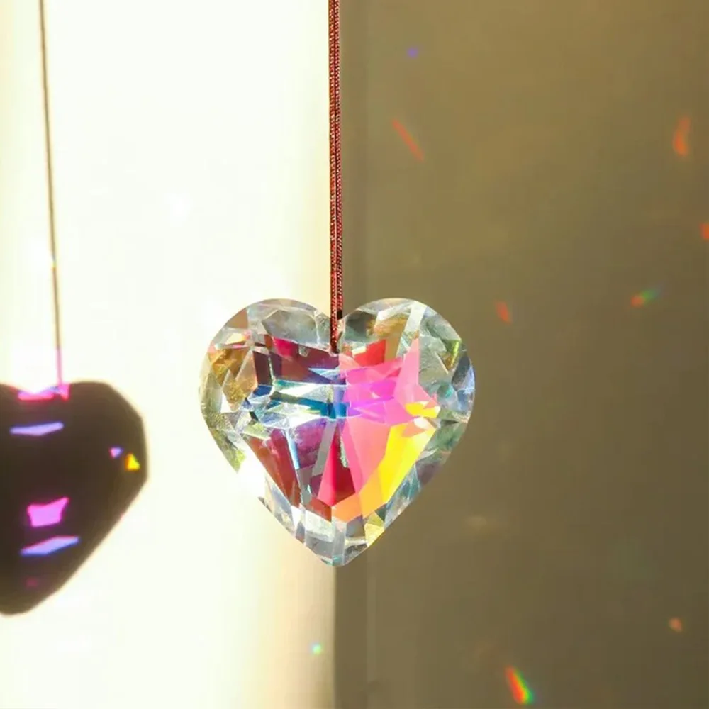 

45mm Facted Heart Crystal Prisms Suncatcher Chandelier Part Rainbow Pendant Pink Glass Art Hanging Drops Home Decor DIY Ornament