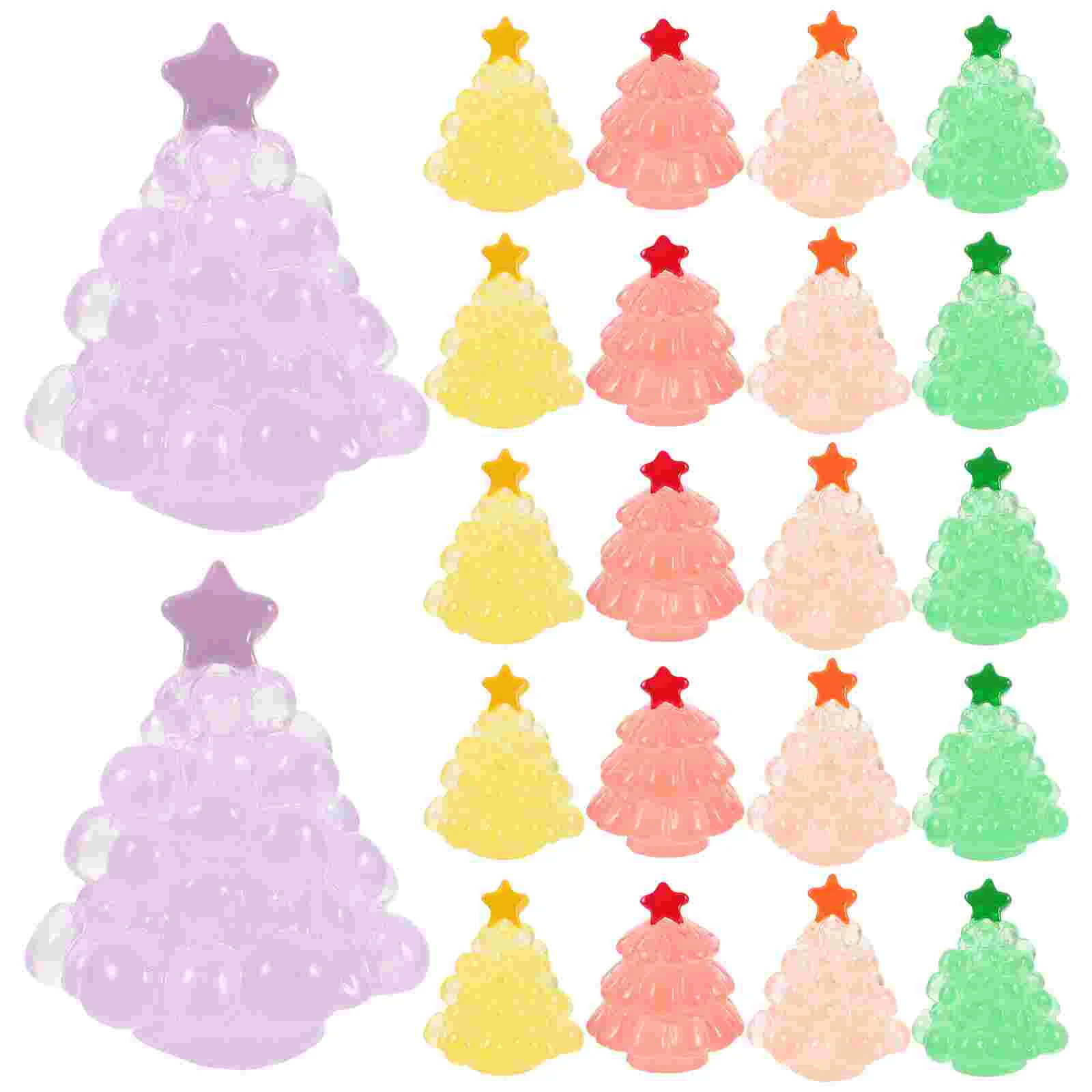 

50pcs Miniature Xmas Tree Statues Resin Xmas Tree Figurines Tabletop Mini Glowing Xmas Tree Decorations