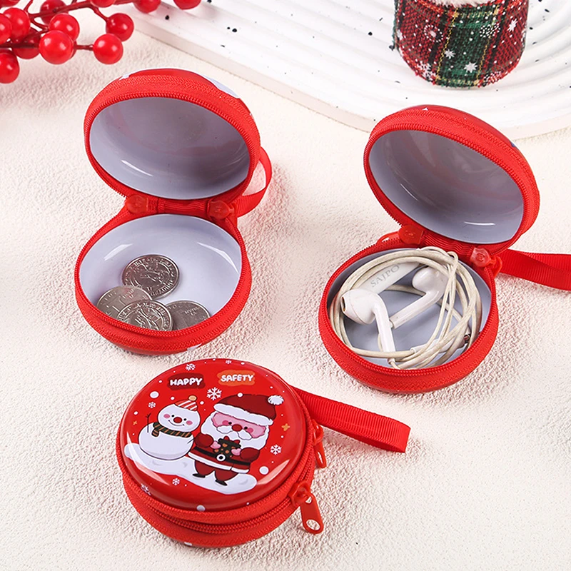 Жесть с рождественским узором кошелек для монет круглая квадратная сумка