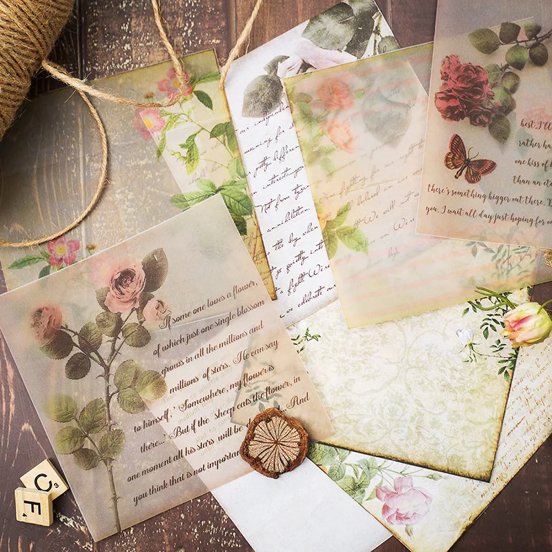 Craft Paper Large Size 14x14 Vintage Material Flowers Plants Background Music Journal Scrapbooking Litmus Paper 8 Sheets Tissue