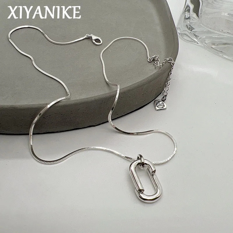 

XIYANIKE Korean Oval Pendant Snake Bone Chain Necklace For Women Girl Luxury Fashion New Jewelry Lady Gift Party collier femme