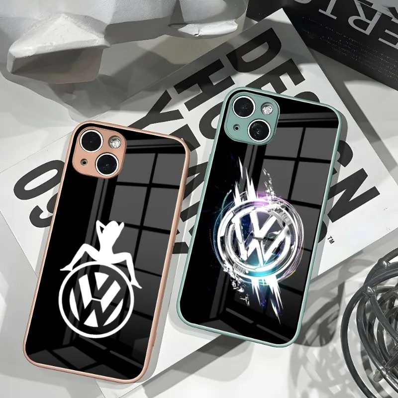 

Чехол для телефона Volkswagen с логотипом автомобиля, новинка для IPhone 14 13 11 12 XR XS MAX 7/8 X Plus, цветные чехлы из закаленного стекла для пар