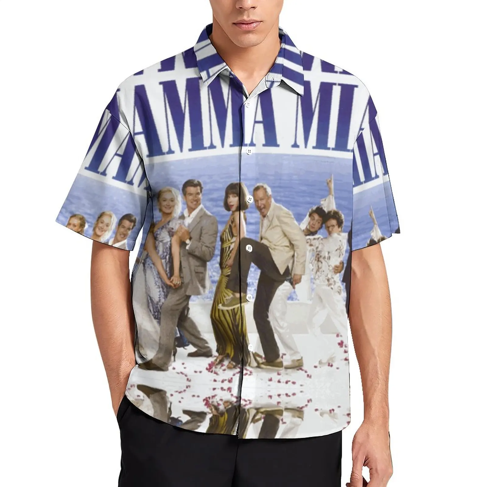 

Mamma Mia Cast Poster Casual Shirt Beach Loose Shirt Hawaii Fashion Blouses Short Sleeve Graphic Oversize Top Plus Size 4XL 5XL