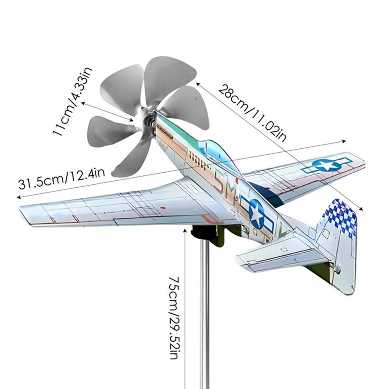 3D самолёт садовая атмосферная лопатка Pinwheel антикоррозийная металлическая