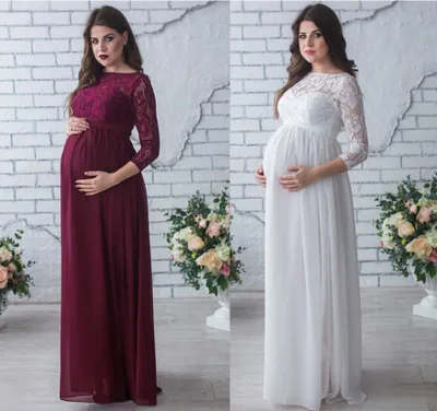 Elegant Long Maternity Photography Dress Sweet Heart Maternity Lace Stitched Chiffon Dresses For Photo Shoot Pregnancy Dress