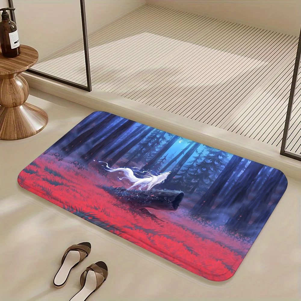 Коврик Для Пола Wolf King White Fang Противоскользящий Ванной Прямоугольный Домашний