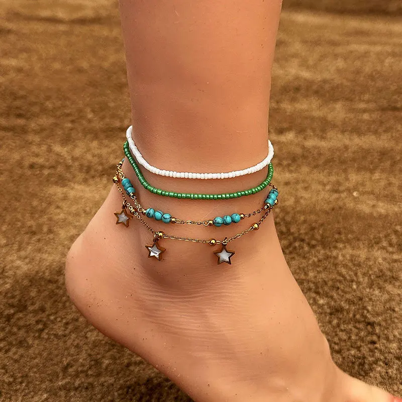 

Bohemian Anklet Set Colorful Beads Starfish Shell Ankle Bracelet Women Boho Shell Charm Pendant Handmade Fashion Jewelry Gift