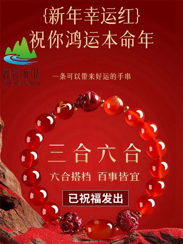2025 год змеи в китайском стиле Hongyun браслет на рождения красный агат зодиак