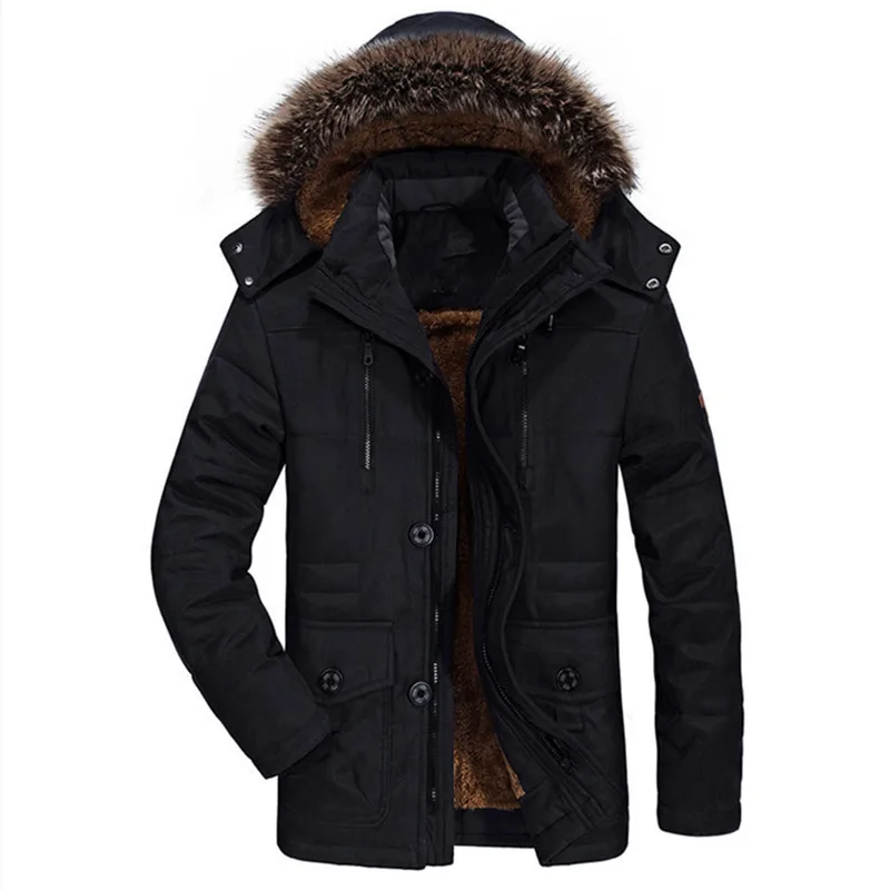 New Autumn Winter 2022 Mid Long Middle-aged Hooded Plush Wool Oversize 7XL Cotton Padded Clothes Fleece Jacket Men Clothing Coat