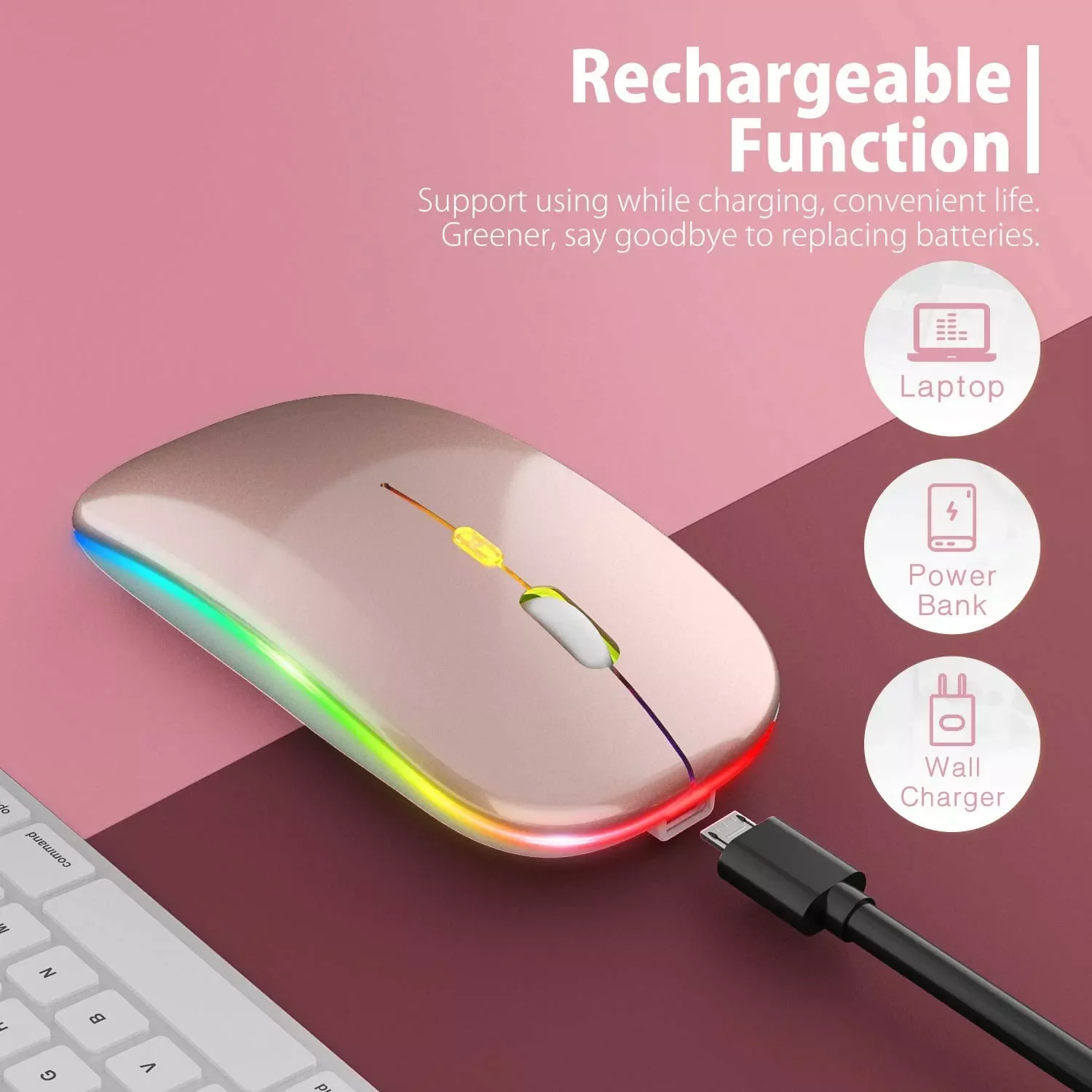 

Rechargeable Wireless Mouse Colorful Backlit Mosue Silent Mute Computer Accessories for Home /Office / Games