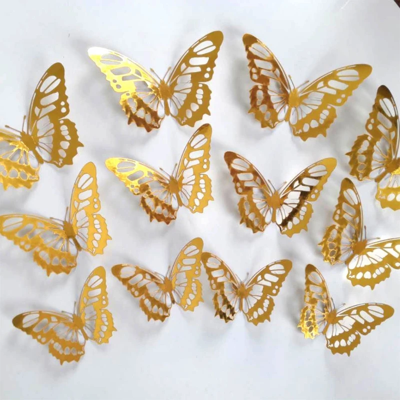 12pcs 3D Hollow Butterfly Wall Decals Removable Mural Stickers Home Decoration Kids Room Girls Bedroom |