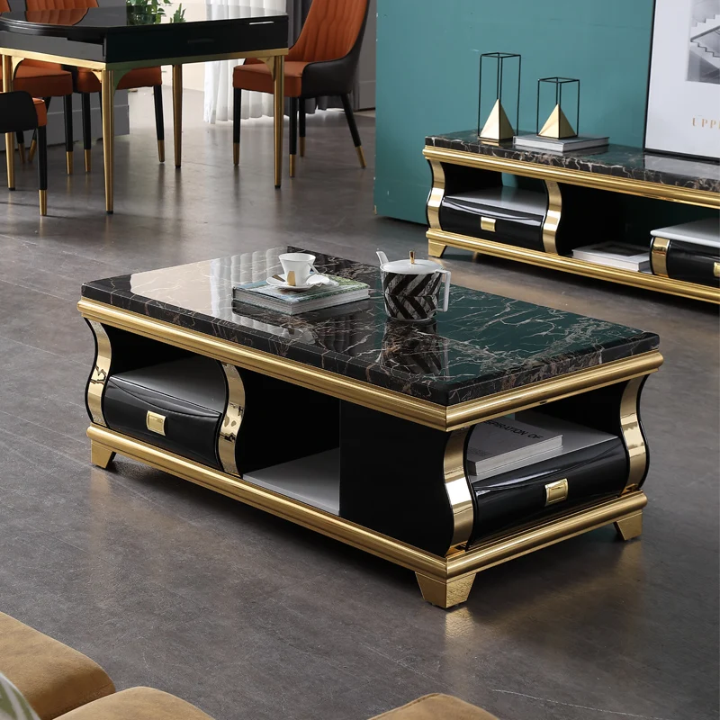 

2small Apartment Living Room, Stainless Steel, Modern Simplicity, Luxury, Left and Right Telescopic TV Cabinet Coffee Table