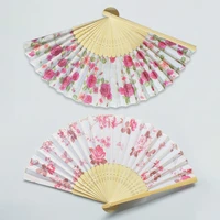 vintage style silk folding fan chinese rose printed pattern art craft gift home decoration ornaments dance hand fan